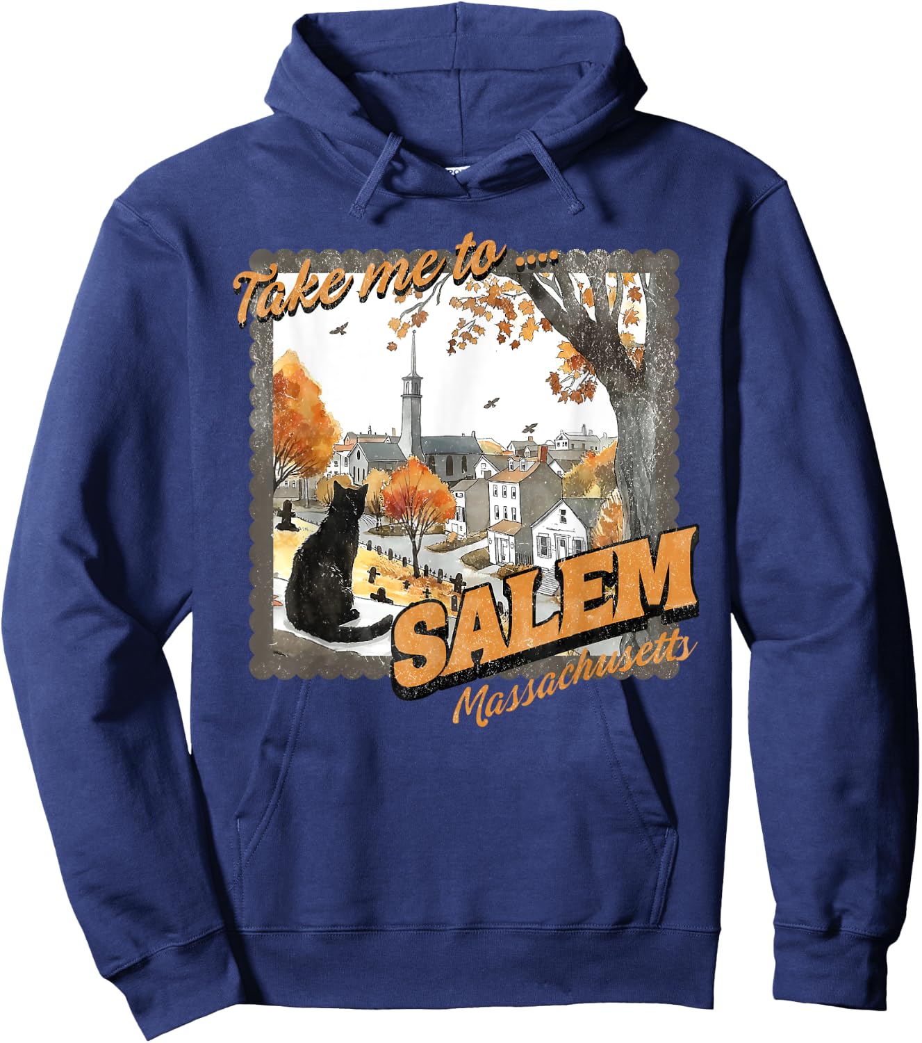 Take Me To Salem Massachusetts Black Cat Witch Halloween Hoodie - Hoodie | Navy