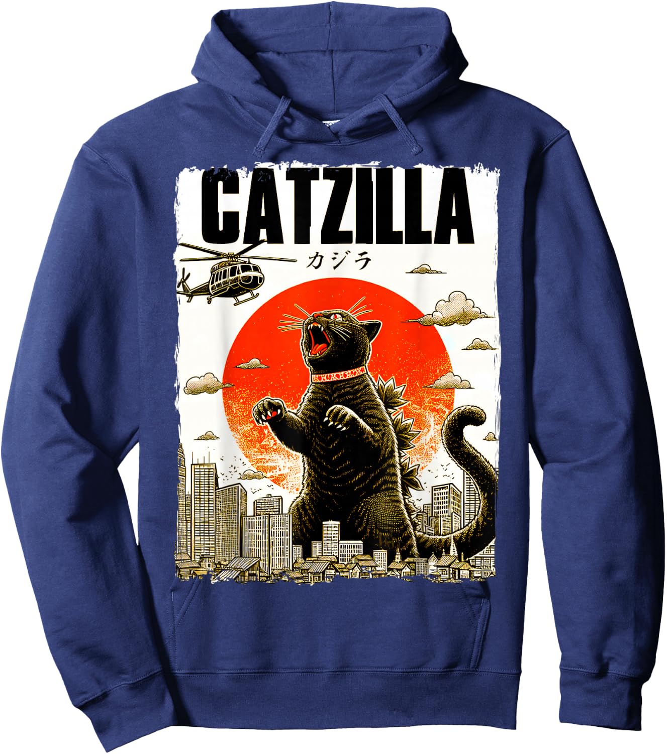 Catzilla Funny Cat Lover Kitten Catzilla Cat Japanese Art Hoodie - Hoodie | Navy