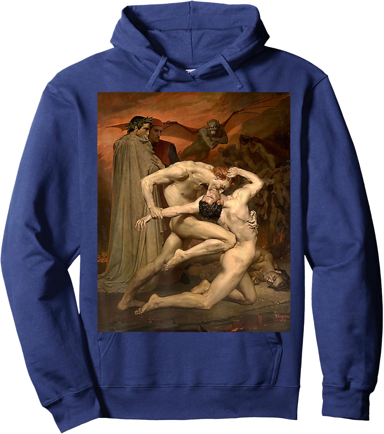 Urban Empyre Dante and Virgil in Hell Painting by William Bouguereau 1850 , Small, Black Hoodie - Hoodie | Navy
