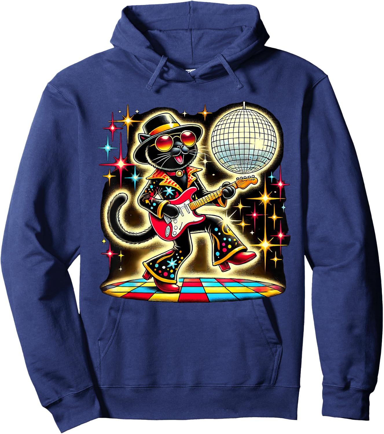 Aesthetic Black Cat Disco Men Women Kids Hoodie - Hoodie | Navy