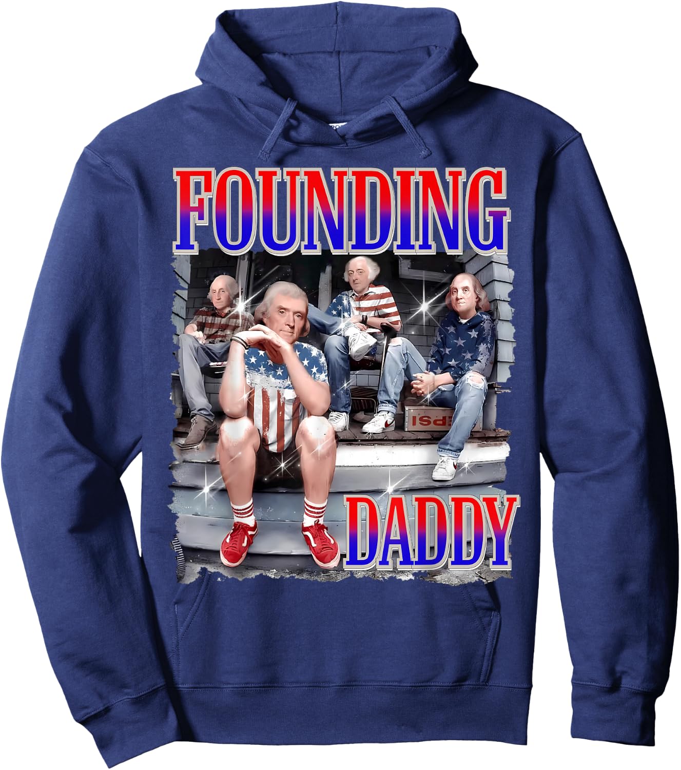 4th of July Shirt Founding Daddy George Washington 1776 Hoodie - Hoodie | Navy