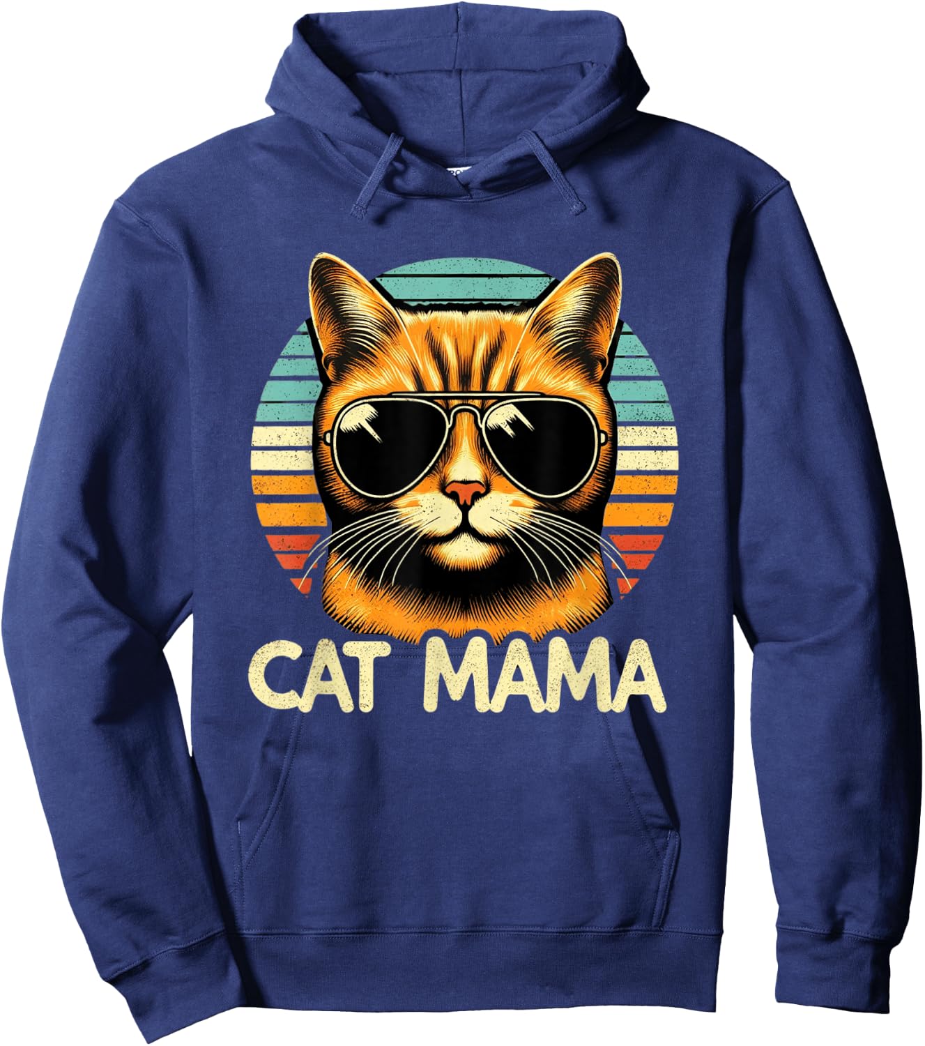 Cat Mama Cool Orange Cat Mother's Day Retro Cat Mom Hoodie - Hoodie | Navy