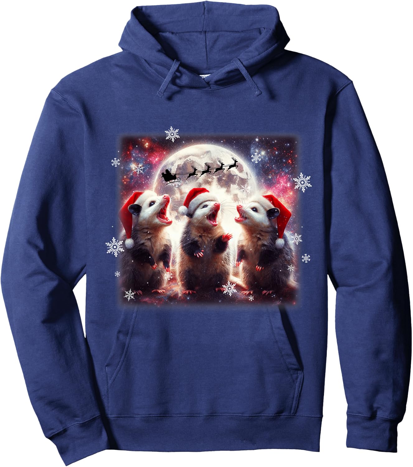 Howling Opossums Under the Moon Funny Weird Meme Christmas Hoodie - Hoodie | Navy