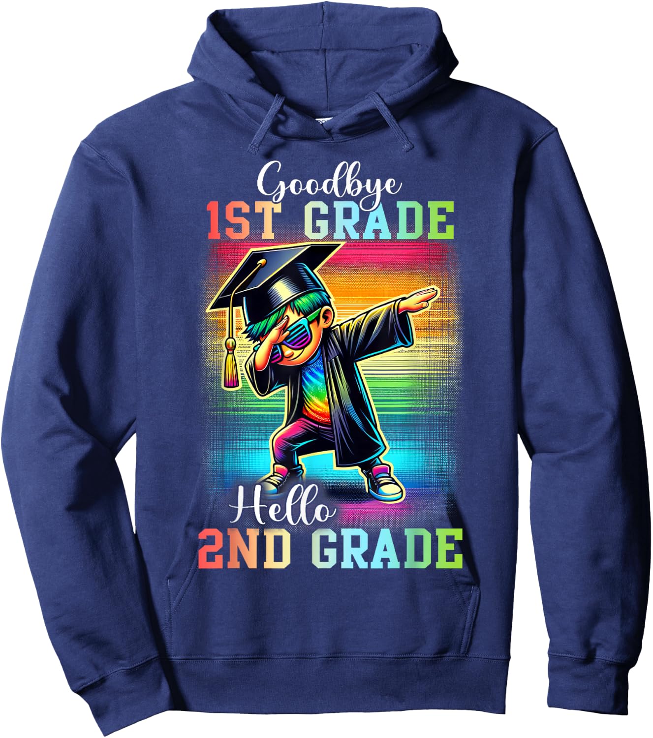 Goodbye 1st Grade Hello 2nd Grade Dabbing Boy Colorful Hoodie - Hoodie | Navy