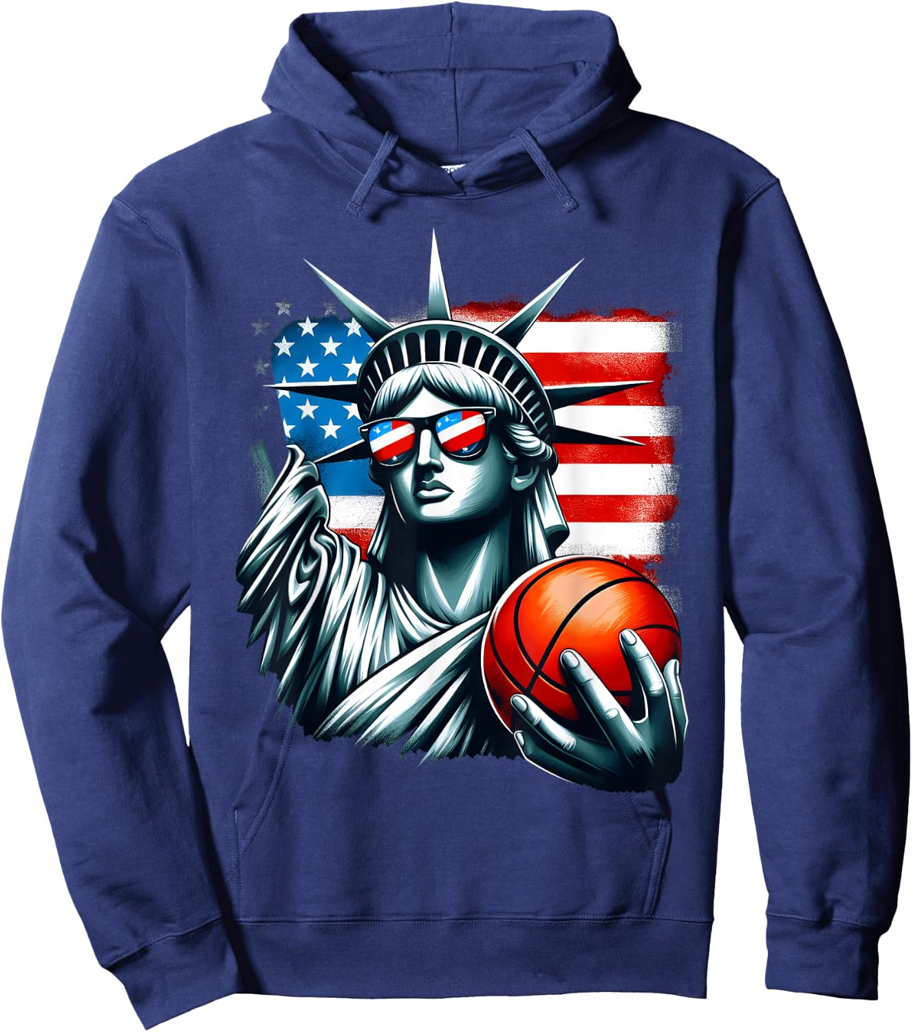 Independence Day 4th of July Statue of Liberty Basketball Kids Men Hoodie - Hoodie | Navy