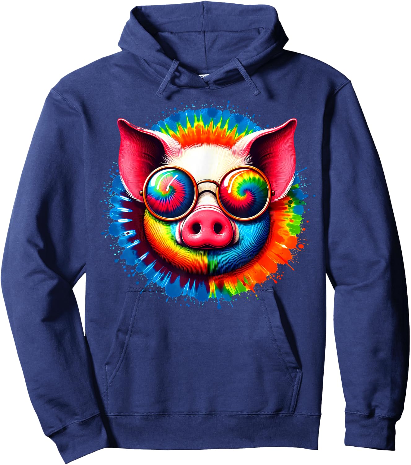 Cool Tie Dye Sunglasses Pig Graphic Illustration Art Hoodie - Hoodie | Navy