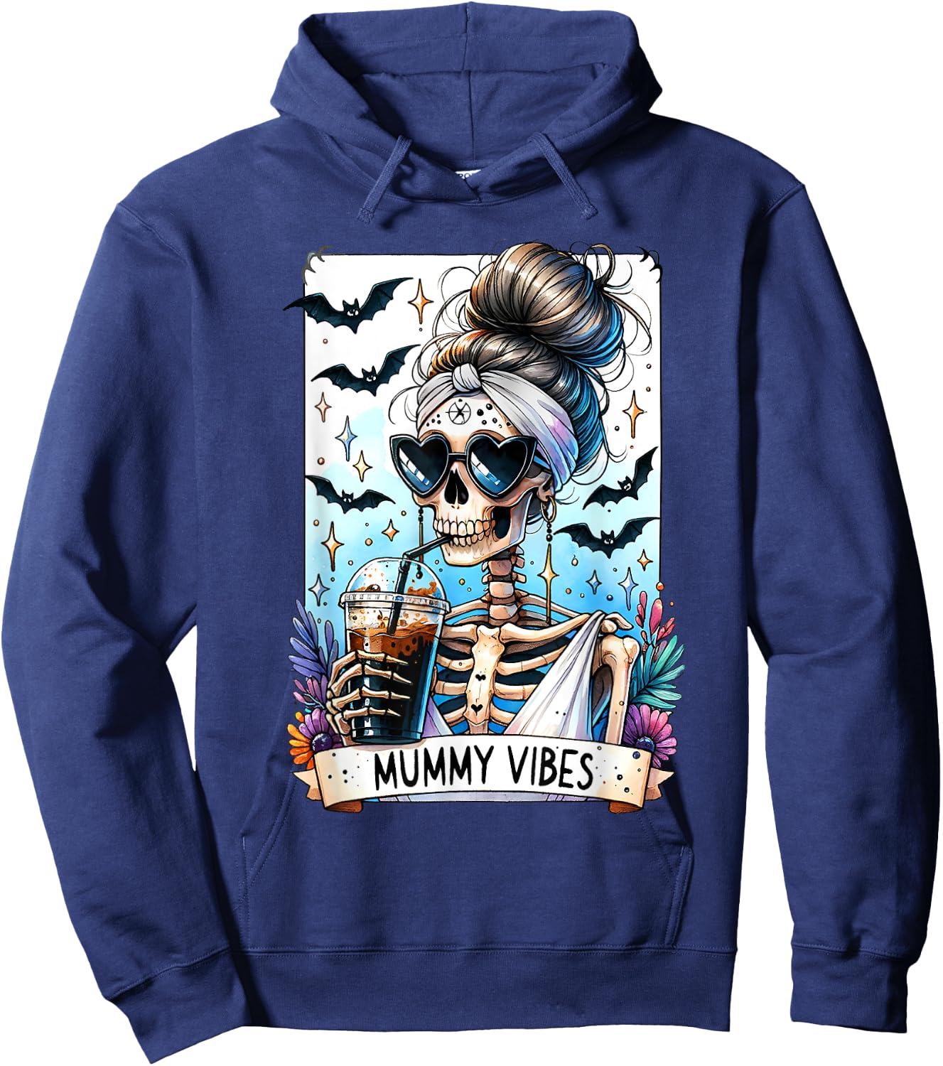 Tarot Card Mummy Vibes Spooky Season Skeleton Mom Halloween Hoodie - Hoodie | Navy