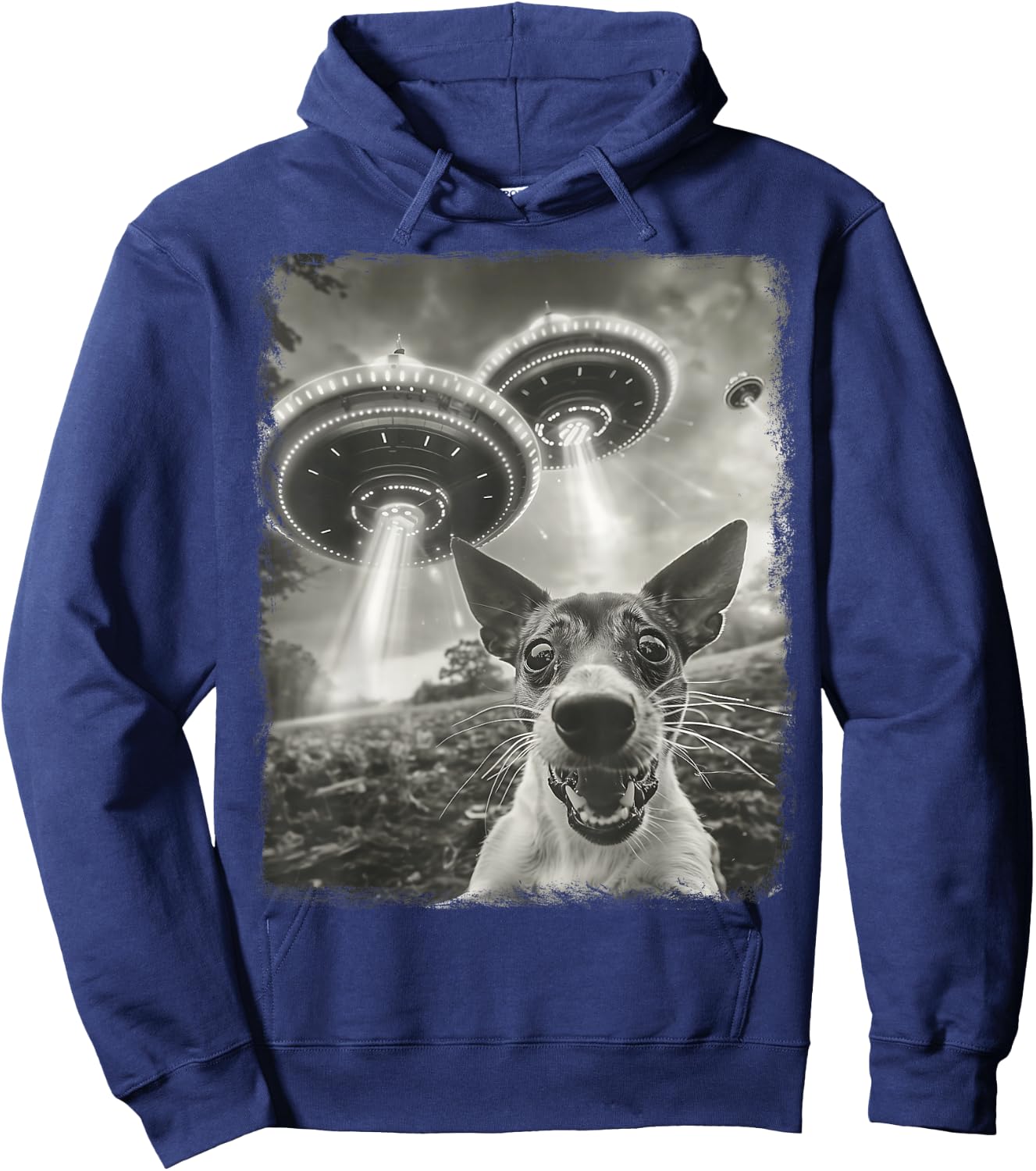 Rat Terrier Dog UFO Alien Extraterrestrial Selfie Hoodie - Hoodie | Navy