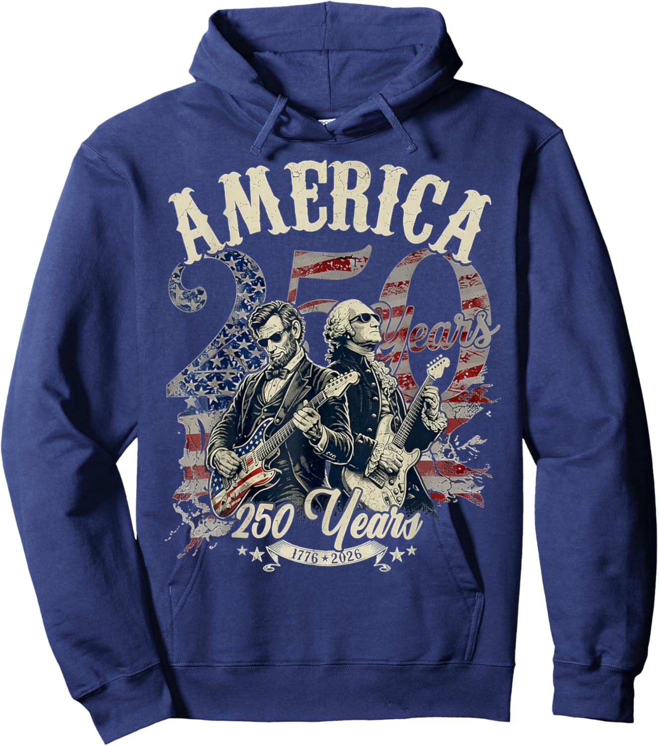USA Patriotic Washington Lincoln Playing Guitar 250 Years Hoodie - Hoodie | Navy