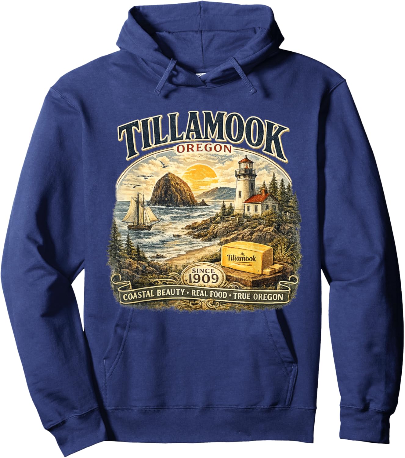 Tillamooks Coastal Beauty Retro Oregon Coast Pacific NW Hoodie - Hoodie | Navy