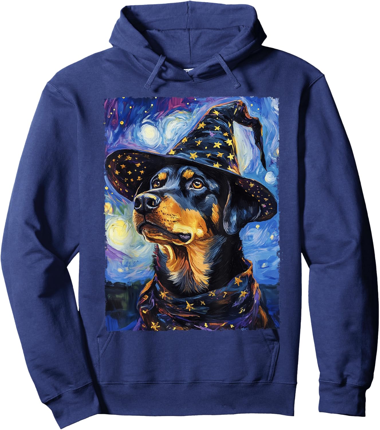 Rottweiler Witch Costume Painting Starry Night Dog Men Women Kids Hoodie - Hoodie | Navy