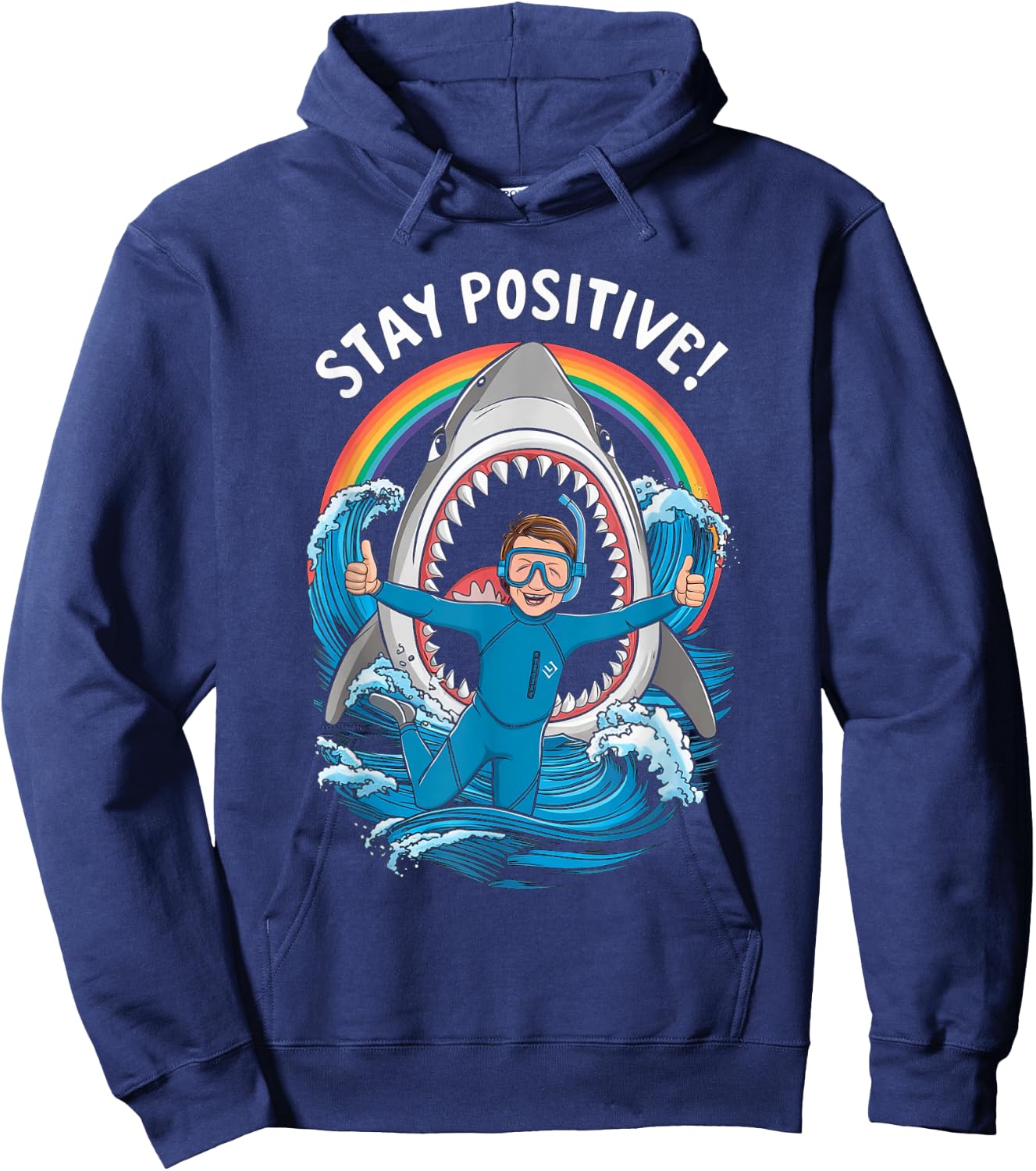 Stay Positive Wildlife Shark Lover Ocean Sea Swimmer Diver Hoodie - Hoodie | Navy