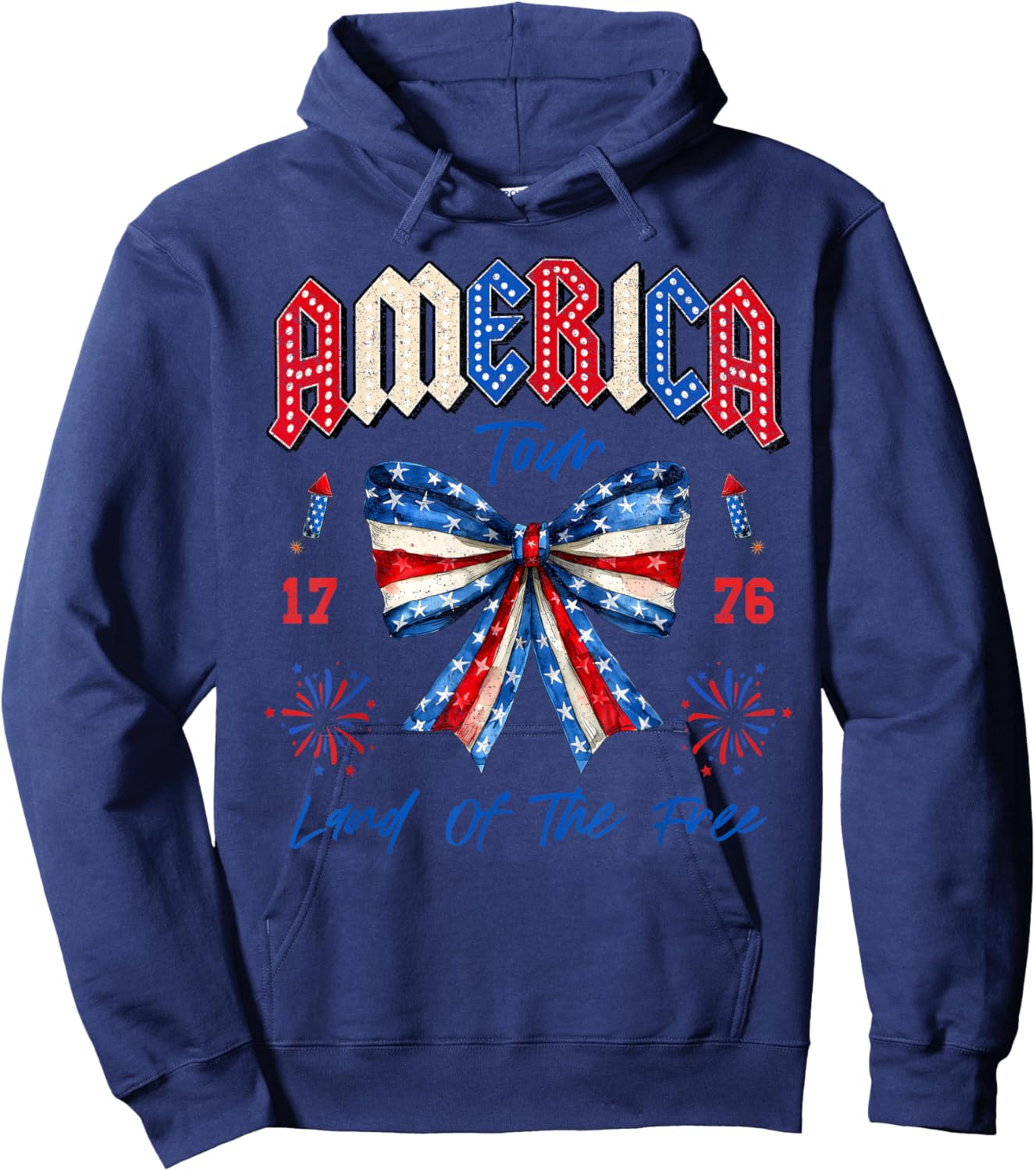 America Tour 1776 Coquette Bow Freedom Patriotic 4th Of July Hoodie - Hoodie | Navy