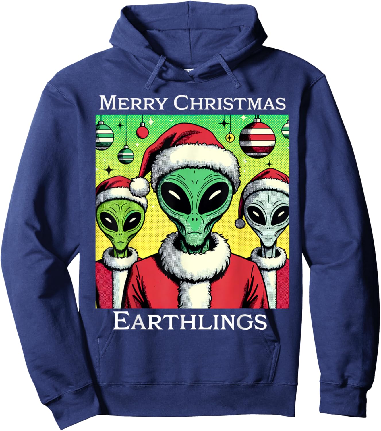 Funny Alien Santa Claus Merry Christmas Earthlings Holiday Hoodie - Hoodie | Navy
