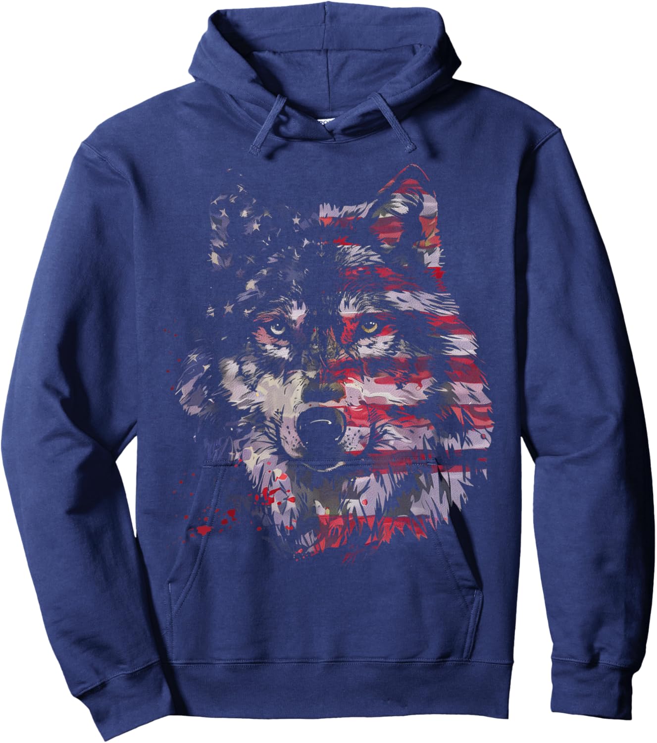 Wolf American Flag USA Patriotic Wolf Lover Hoodie - Hoodie | Navy