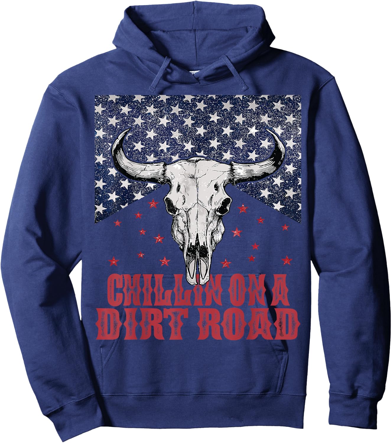 Chillin On A Dirt Road Country Music Western Vintage US Flag Hoodie - Hoodie | Navy