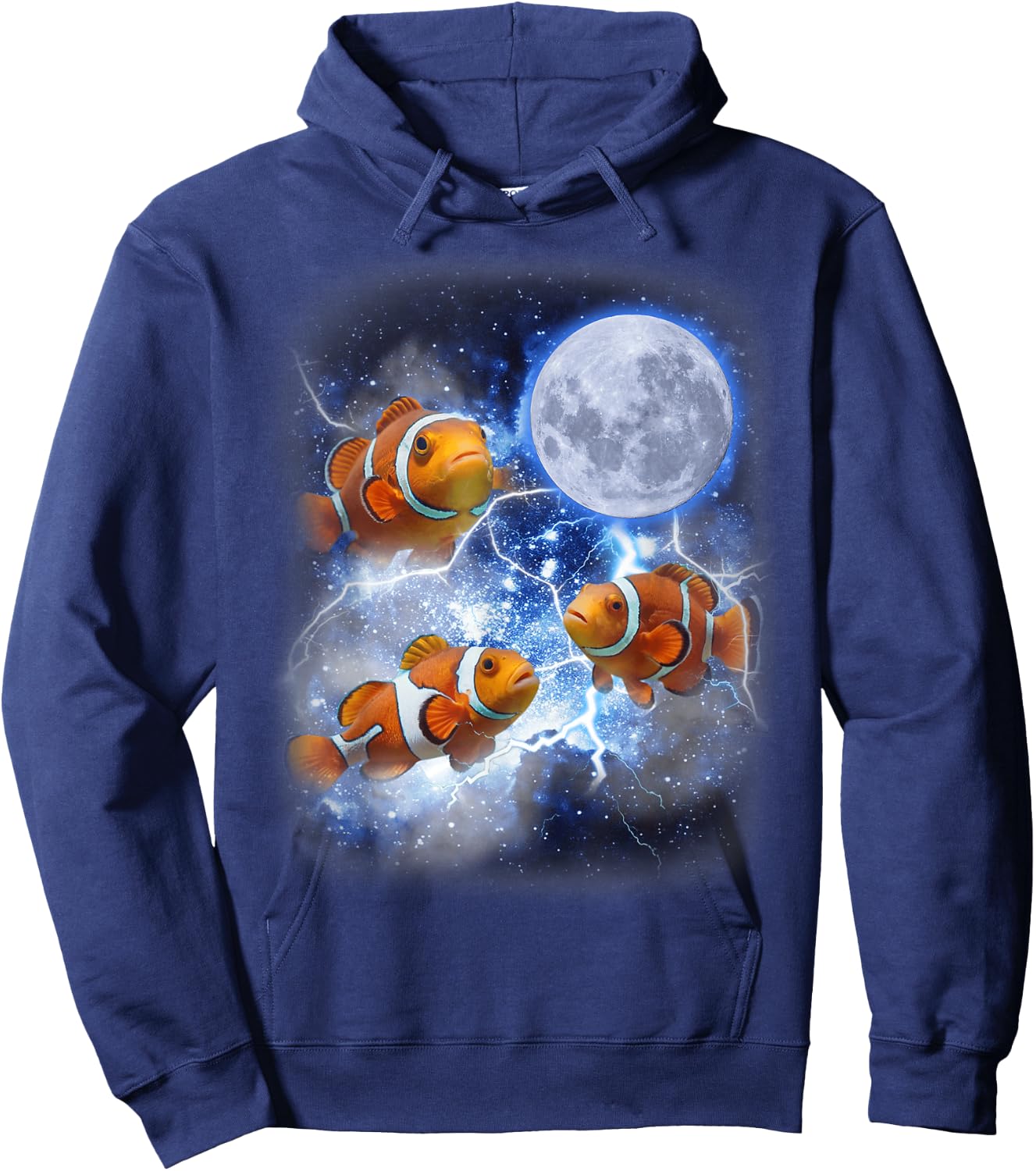 Three Clownfish Moon - Tropical Ocean Marine Clown Fish Hoodie - Hoodie | Navy