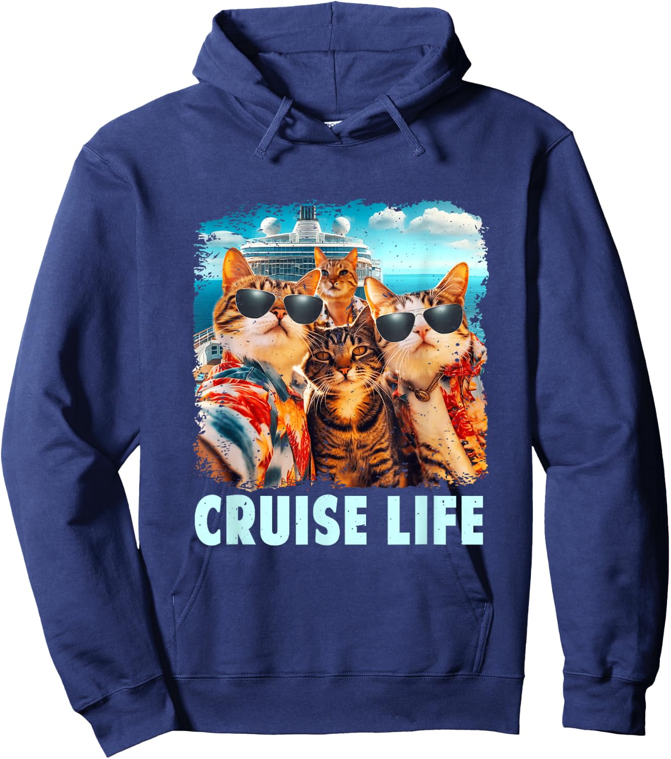 Selfie Cat Fun Cruise Buddies Ship Vacation Friends Family Hoodie - Hoodie | Navy