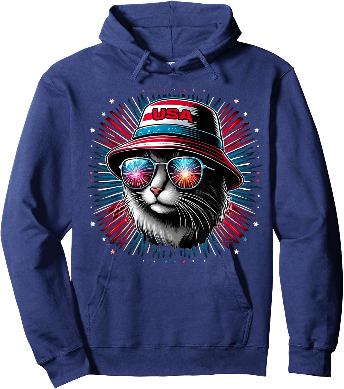 Women Ameowica Funny Patriotic Cat Meowica 4th of July Hoodie - Hoodie | Navy
