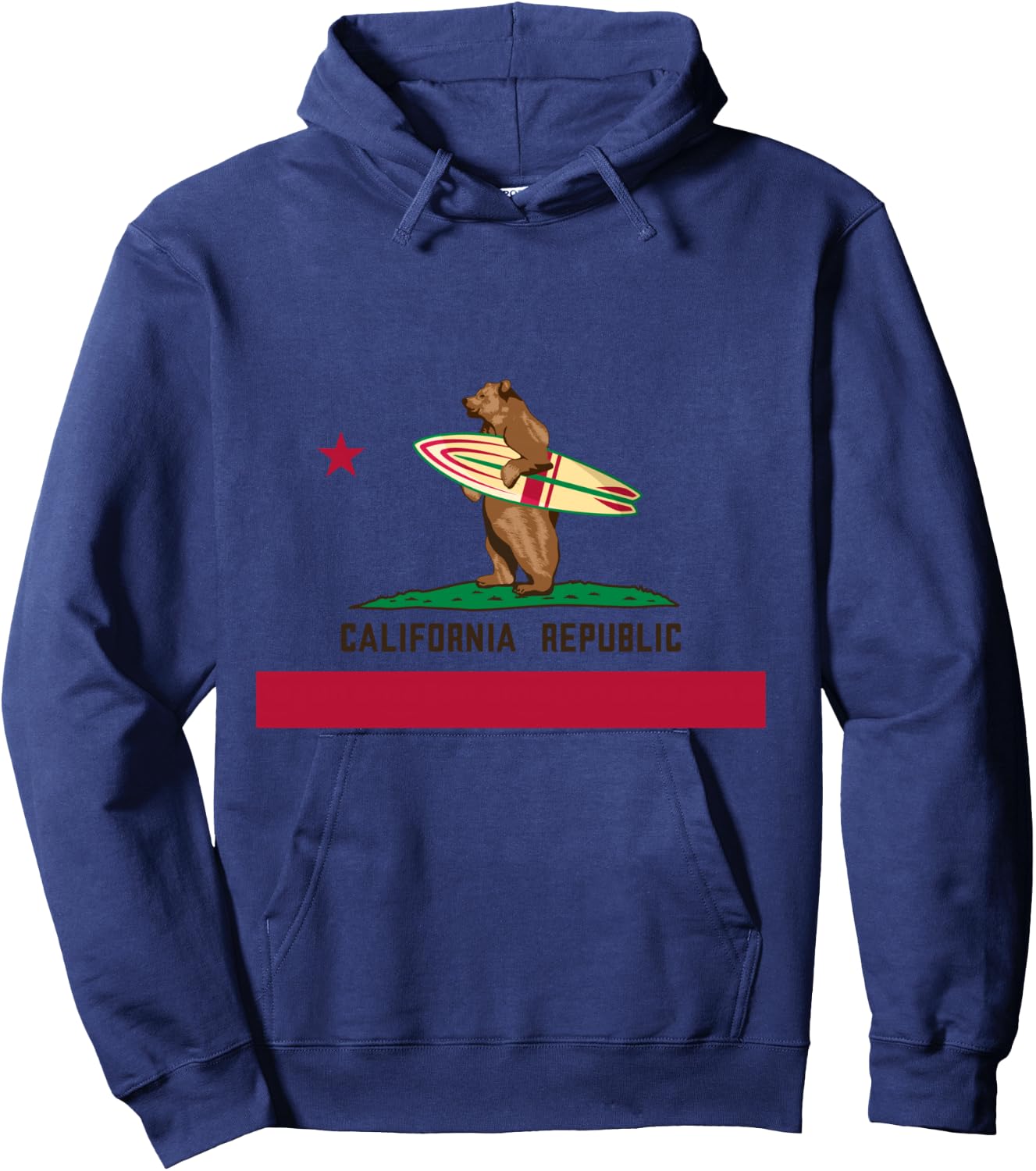 California Shirt, Republic Flag California Surfing Bear Hoodie - Hoodie | Navy