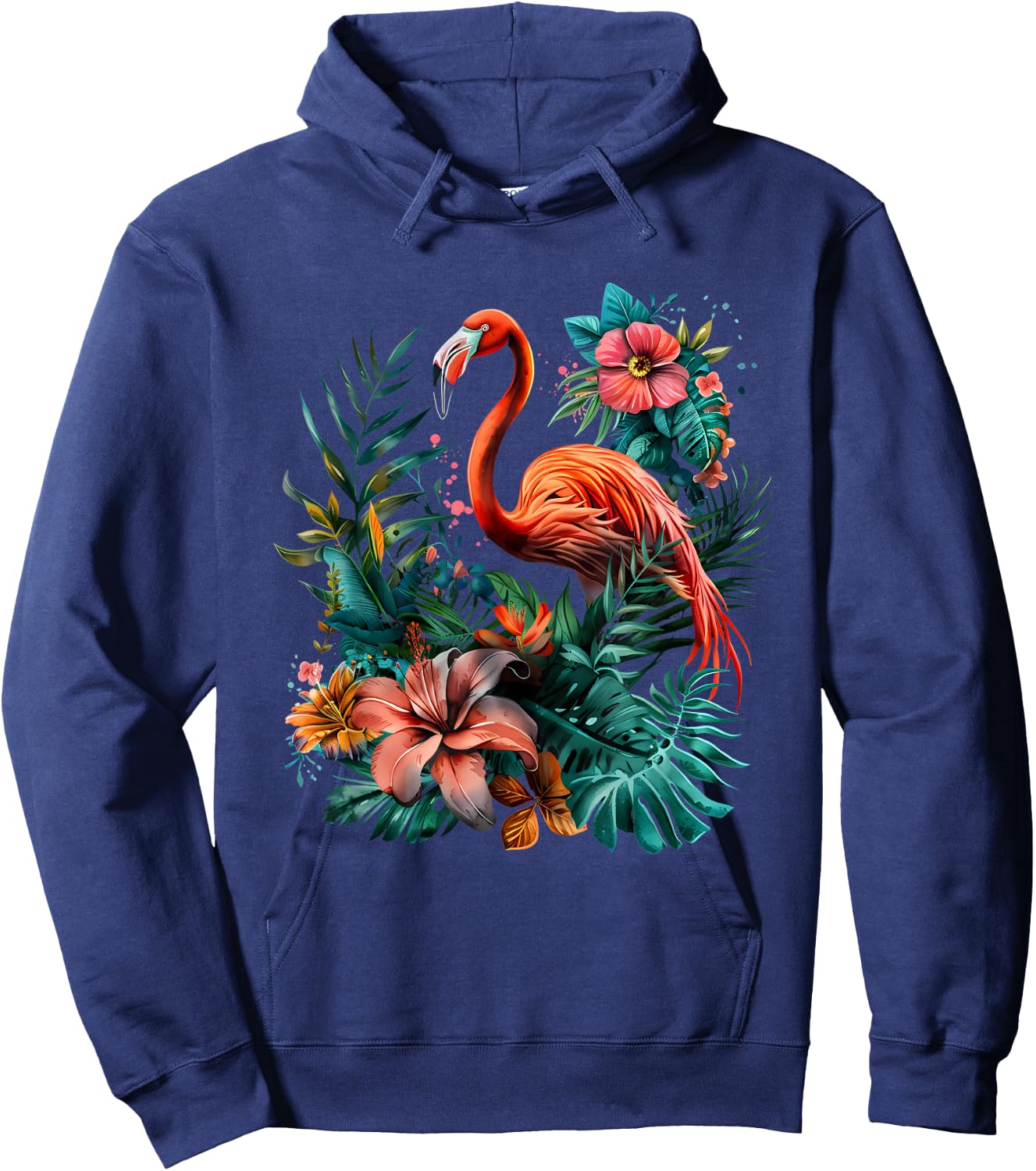 Pink Flamingo Bird Floral Artwork Nature Pink Flamingo Bird Hoodie - Hoodie | Navy