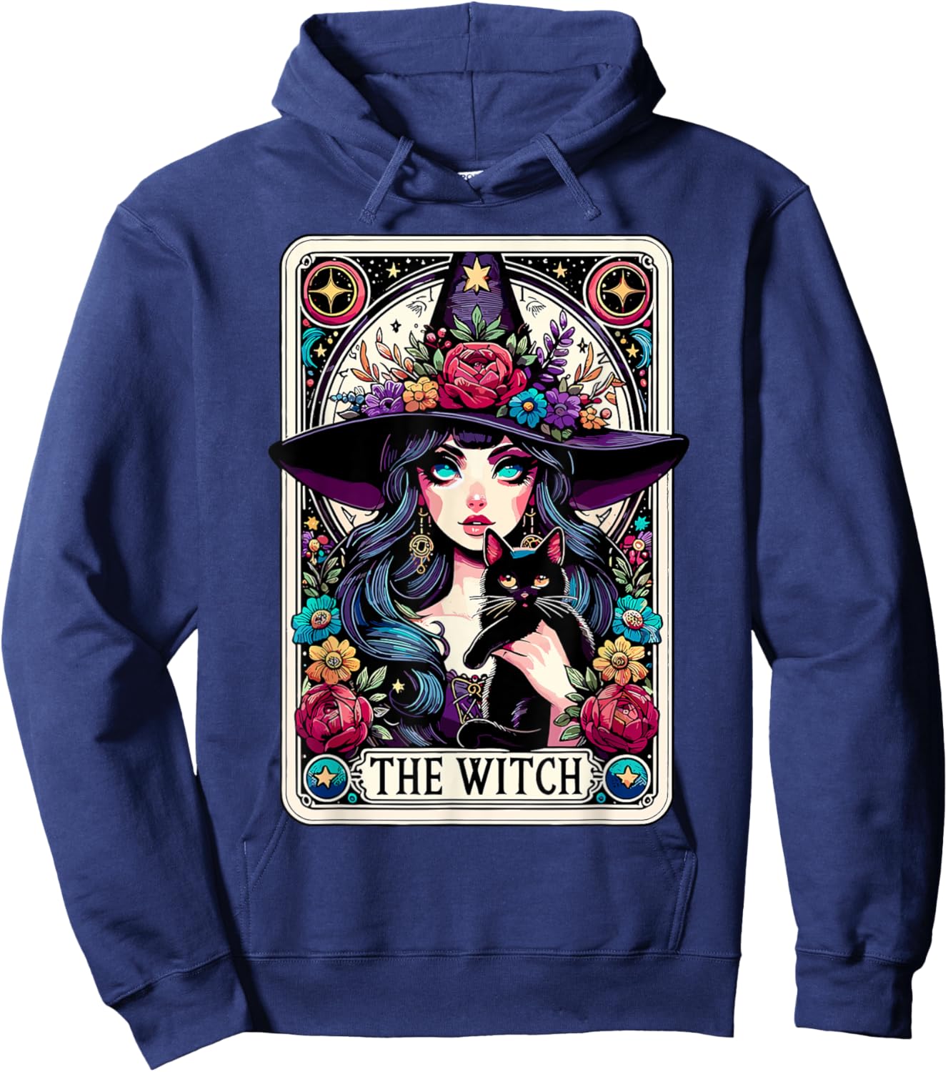 The Witch Tarot Card Halloween Gothic Witchy Vibes Black Cat Hoodie - Hoodie | Navy