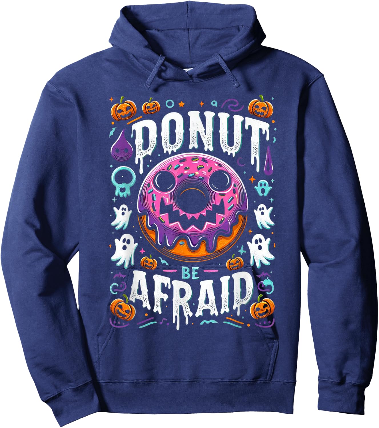 Funny Spooky Donut Treat Sweet Donut Be Afraid Halloween Pun Hoodie - Hoodie | Navy