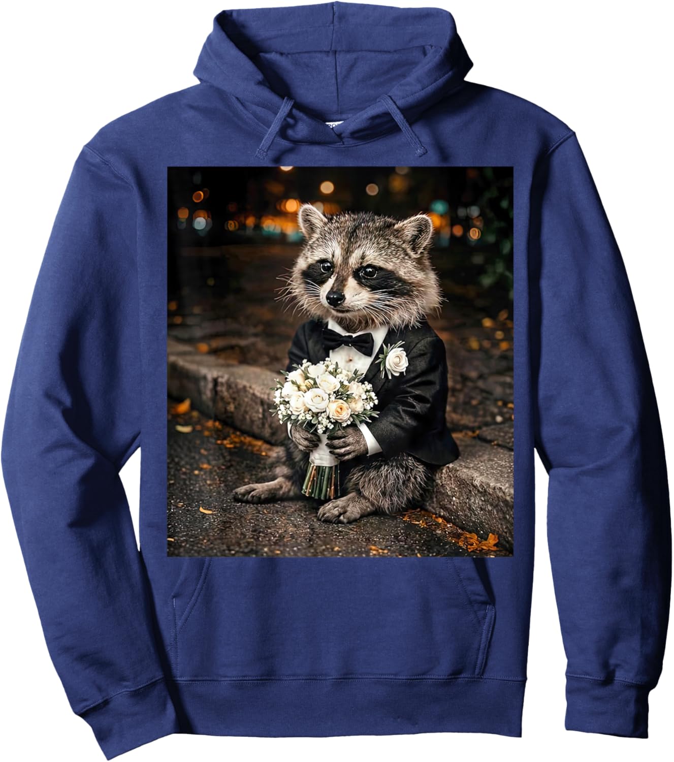 Feral Raccoon Groom Engaged Funny Wedding Party Selfie Meme Hoodie - Hoodie | Navy