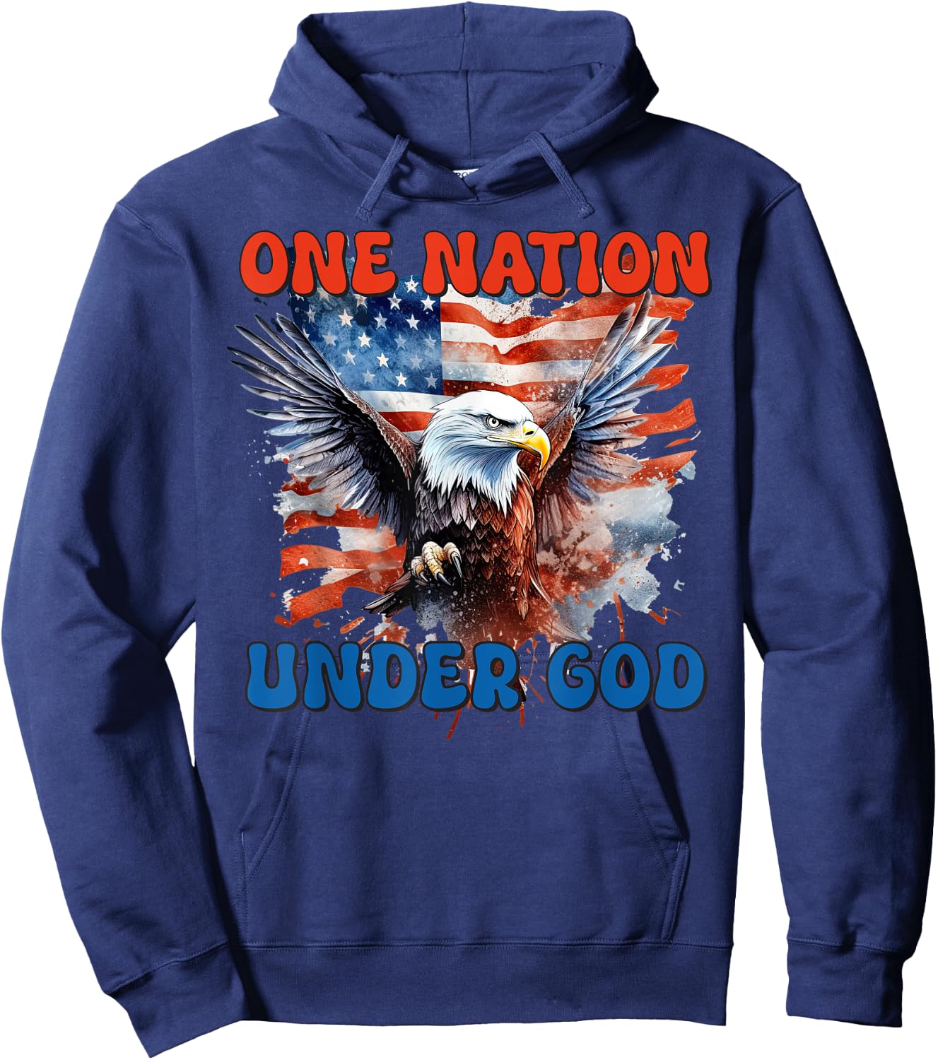 ONE NATION UNDER GOD Flag 4th Of July Patriotic Christian Hoodie - Hoodie | Navy