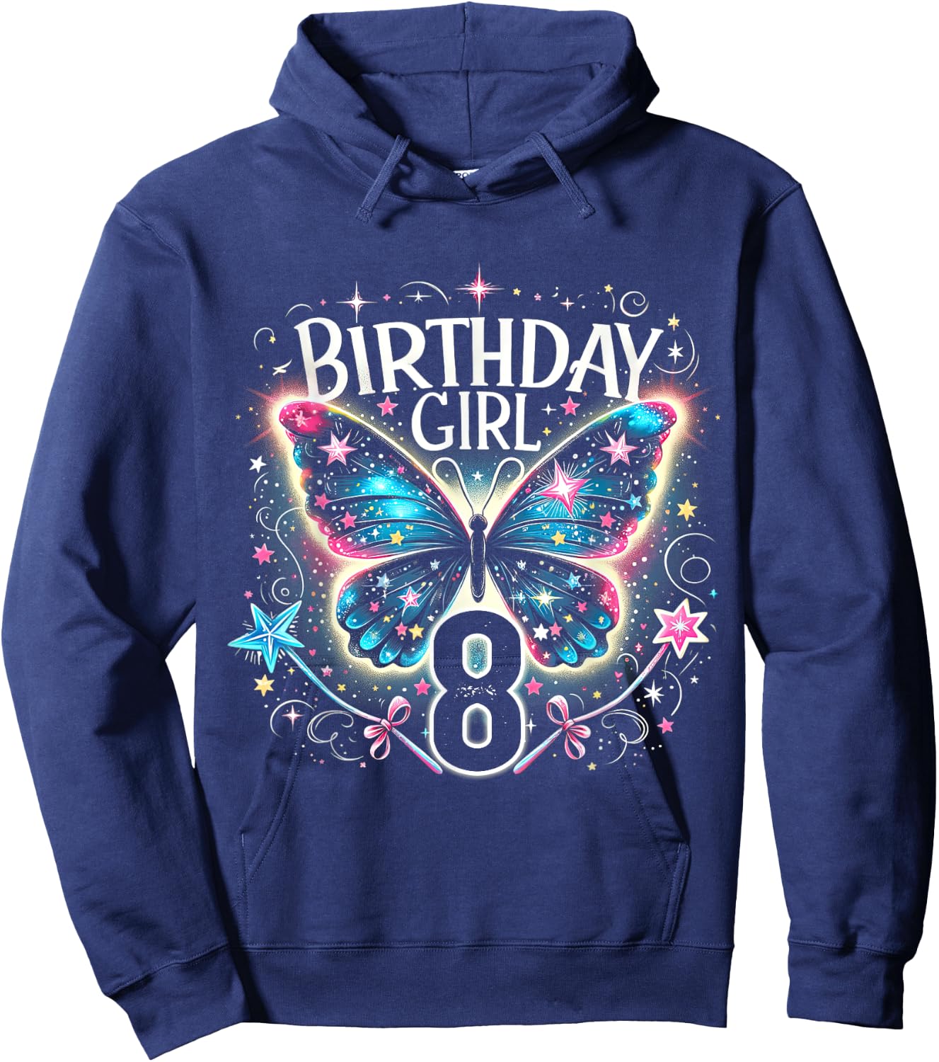 8th Birthday Girl Butterflies 8 Years Old Girls Butterfly Hoodie - Hoodie | Navy