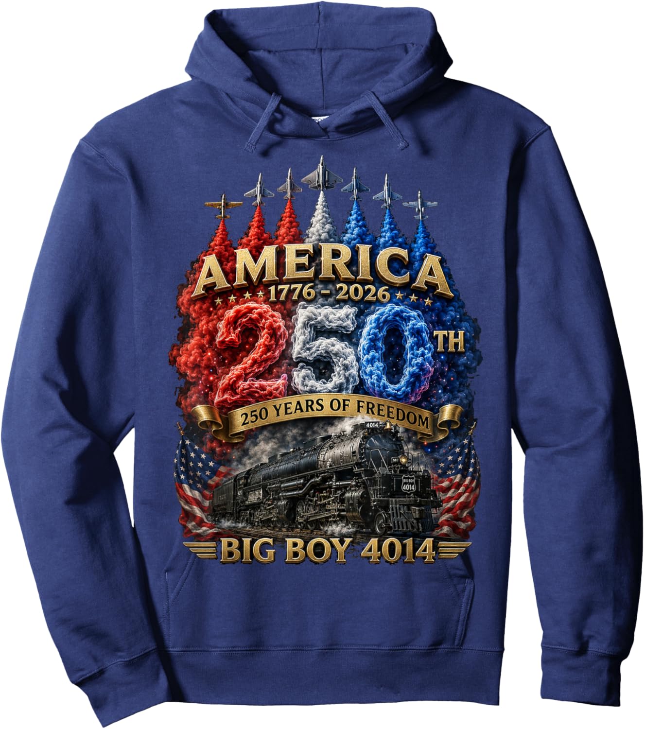Big Boy 4014 Train USA 250th Anniversary Patriotic American Hoodie - Hoodie | Navy