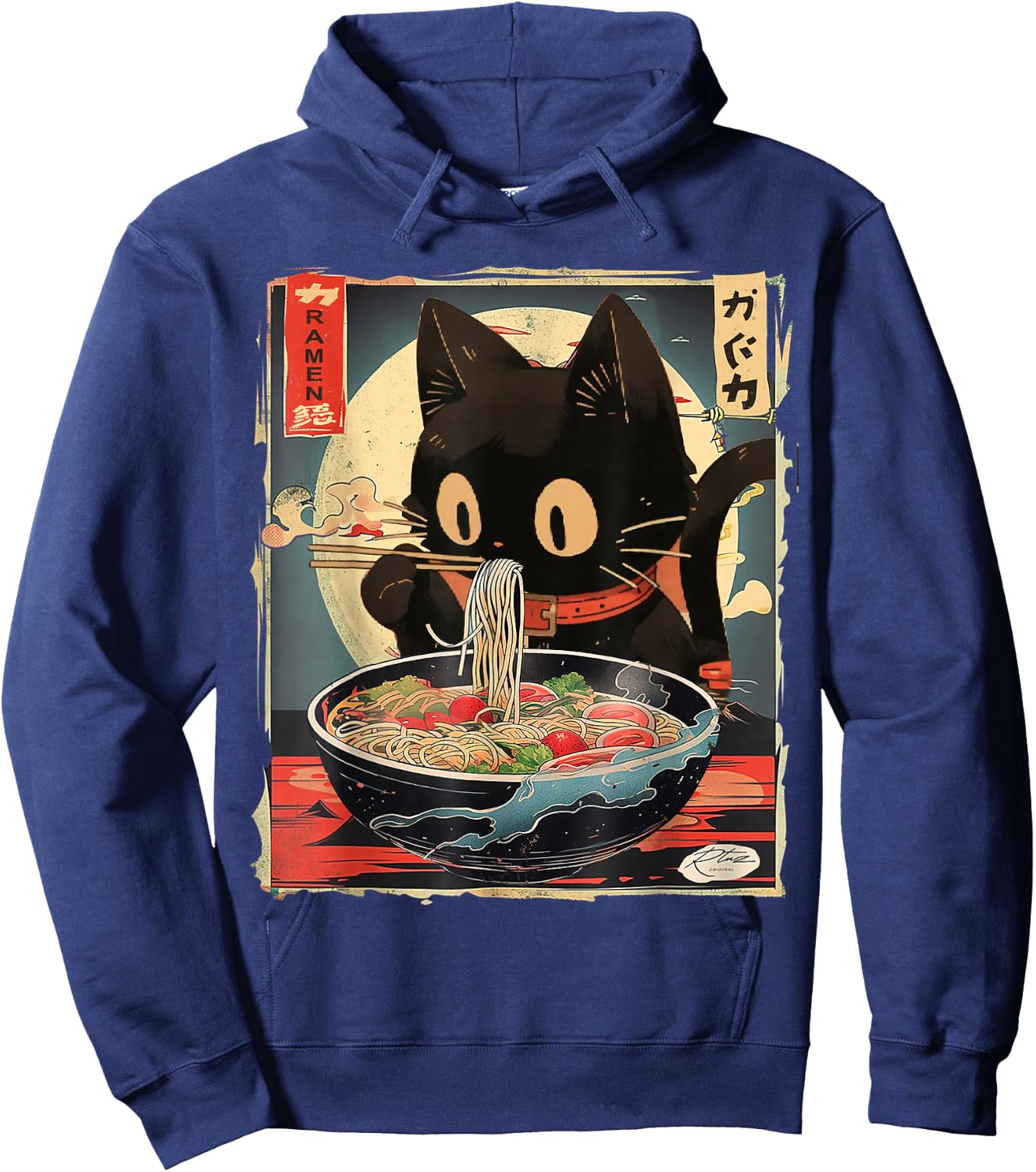 Cat Ramen Manga Anime for Kids Boys Girls Teens Kawaii Cat Eating Ramen Noodles Anime Gift Girls Teens Hoodie - Hoodie | Navy