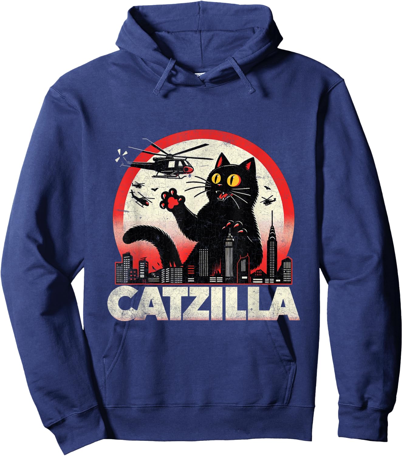 Retro Catzilla Cat Lovers Graphic Gifts Cat Mom Dad Catzilla Hoodie - Hoodie | Navy