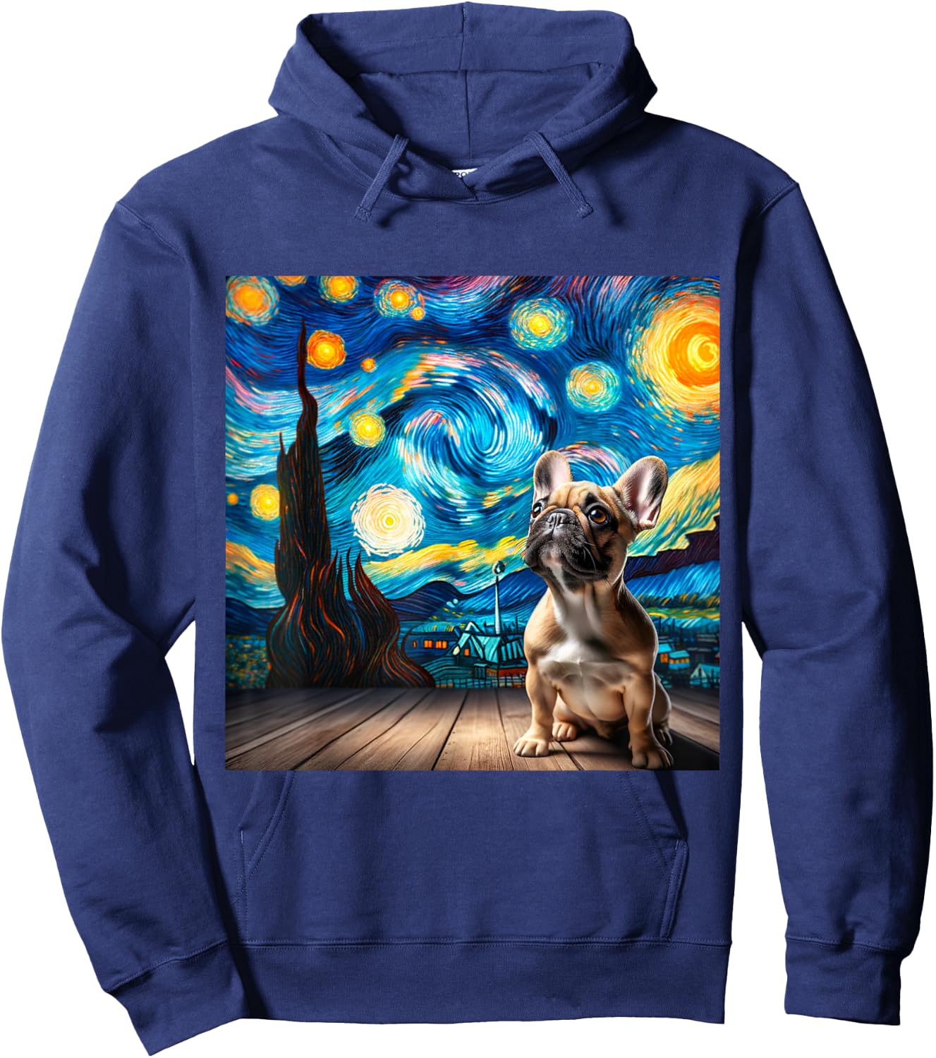 French Bulldog Starry Night Shirt Vincent Van Gogh Frenchie Women Kids Hoodie - Hoodie | Navy