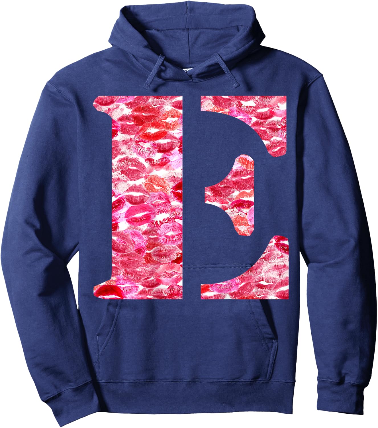 Back Print Only - Lipstick Kisses For Boyfriend Letter E Hoodie - Hoodie | Navy