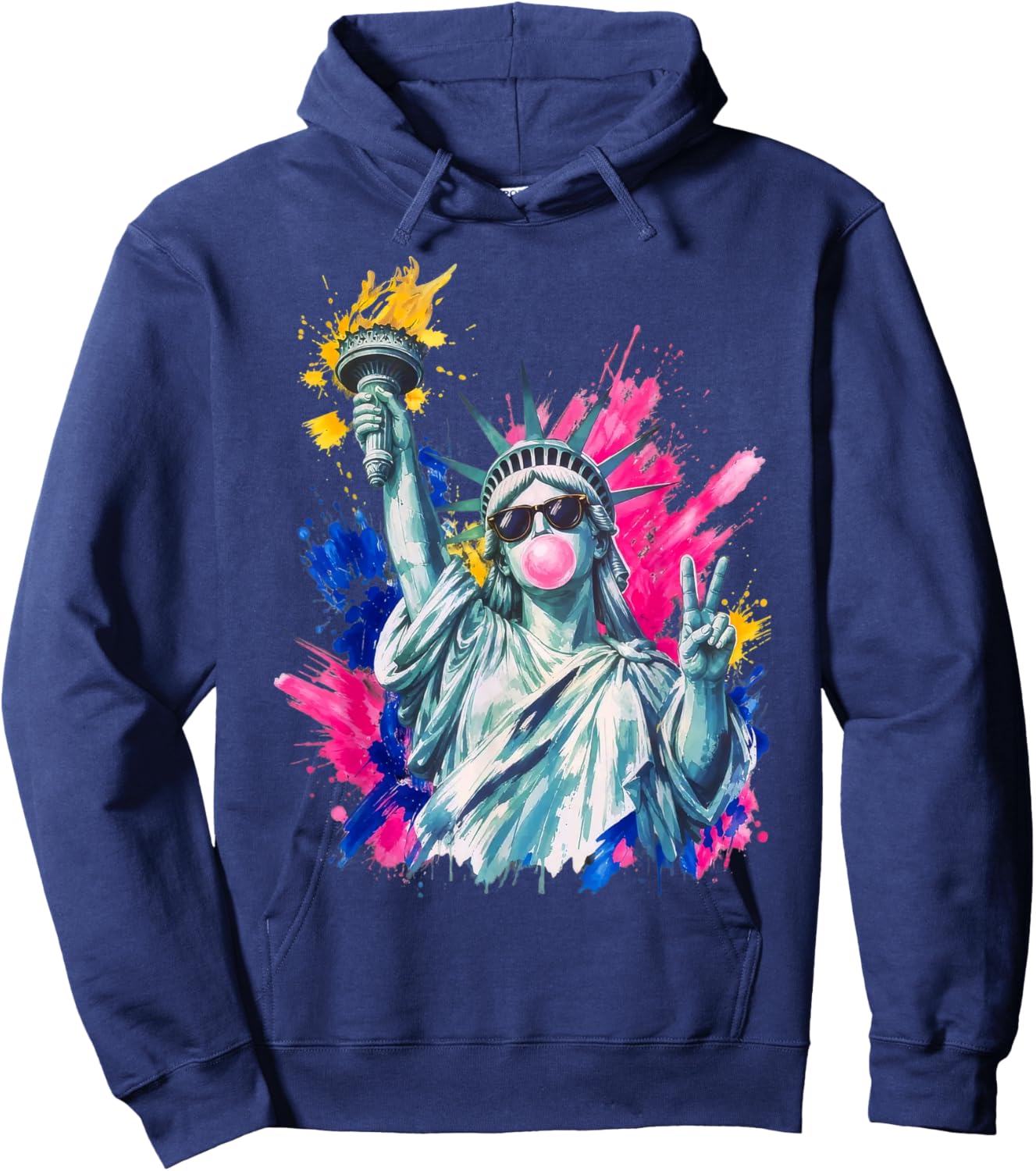 Preppy Statue of Liberty Blowing Bubble Gum 4th of July Hoodie - Hoodie | Navy