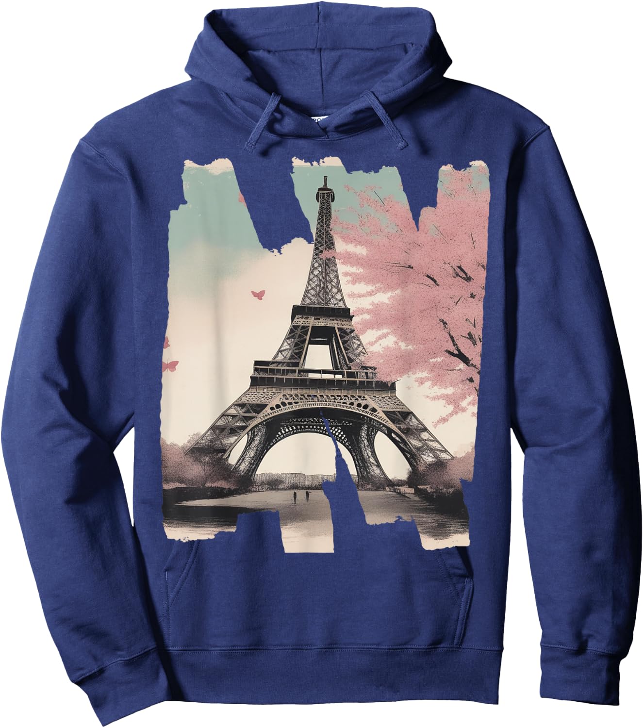 Eiffel Tower Souvenir Paris Cherry Blossom Bonjour French Hoodie - Hoodie | Navy
