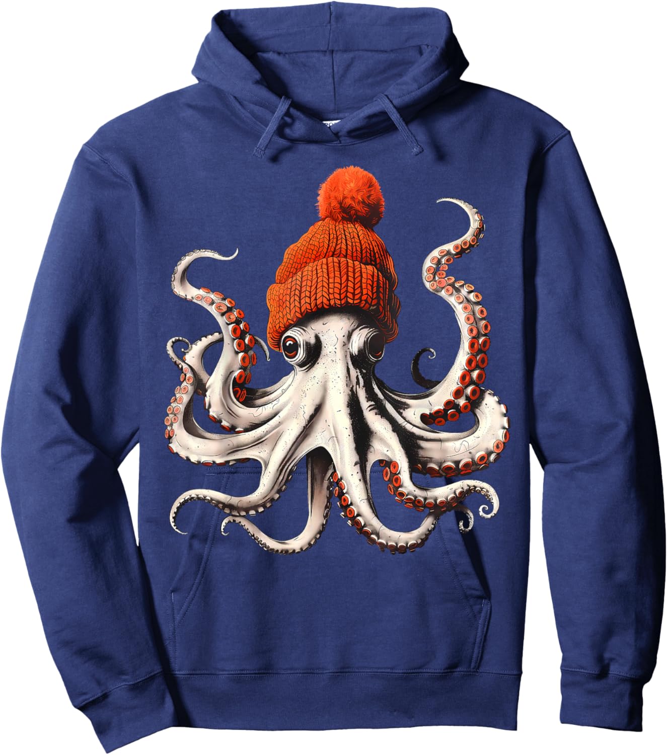 Octopus Wearing Beanie Retro Graphic Marine Biology Ocean Hoodie - Hoodie | Navy