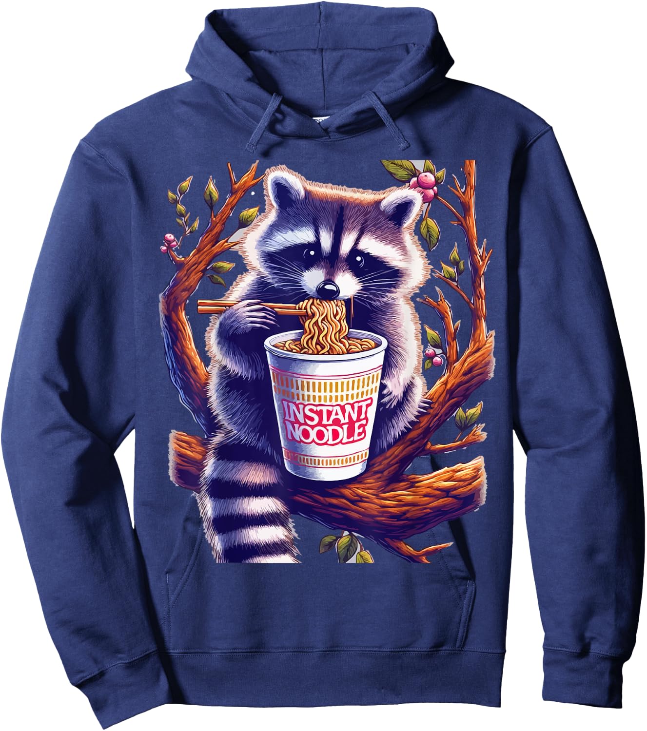 Raccoon Eating Instant Noodle Cup Hoodie - Hoodie | Navy