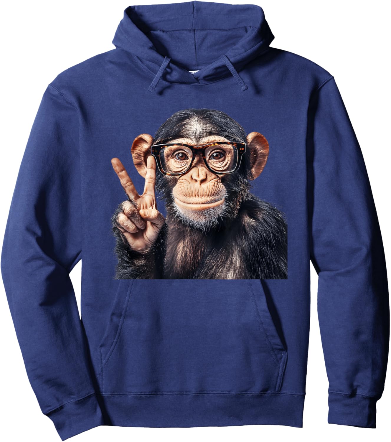 Funny Monkey Wearing Glasses Peace Sign Hoodie - Hoodie | Navy