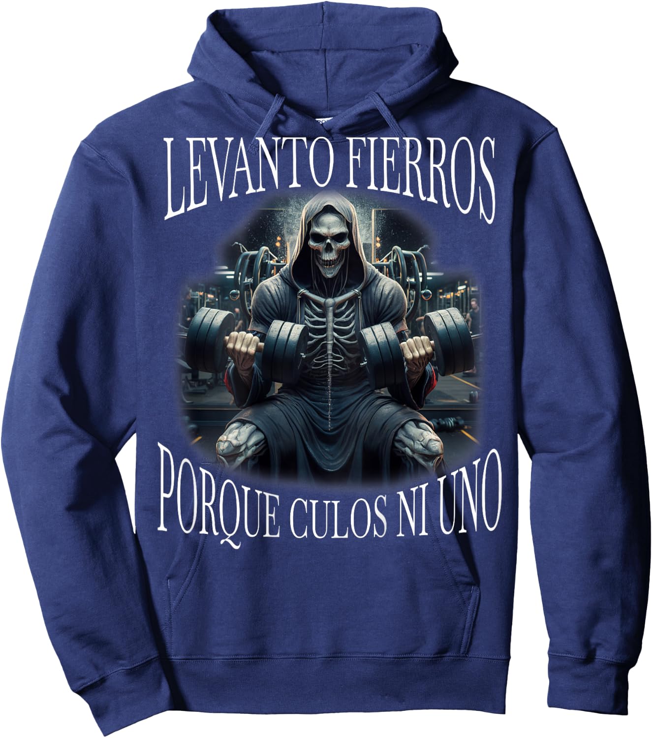 Levanto fierros porque culos ni uno: Calacas chidas Espalda Hoodie - Hoodie | Navy