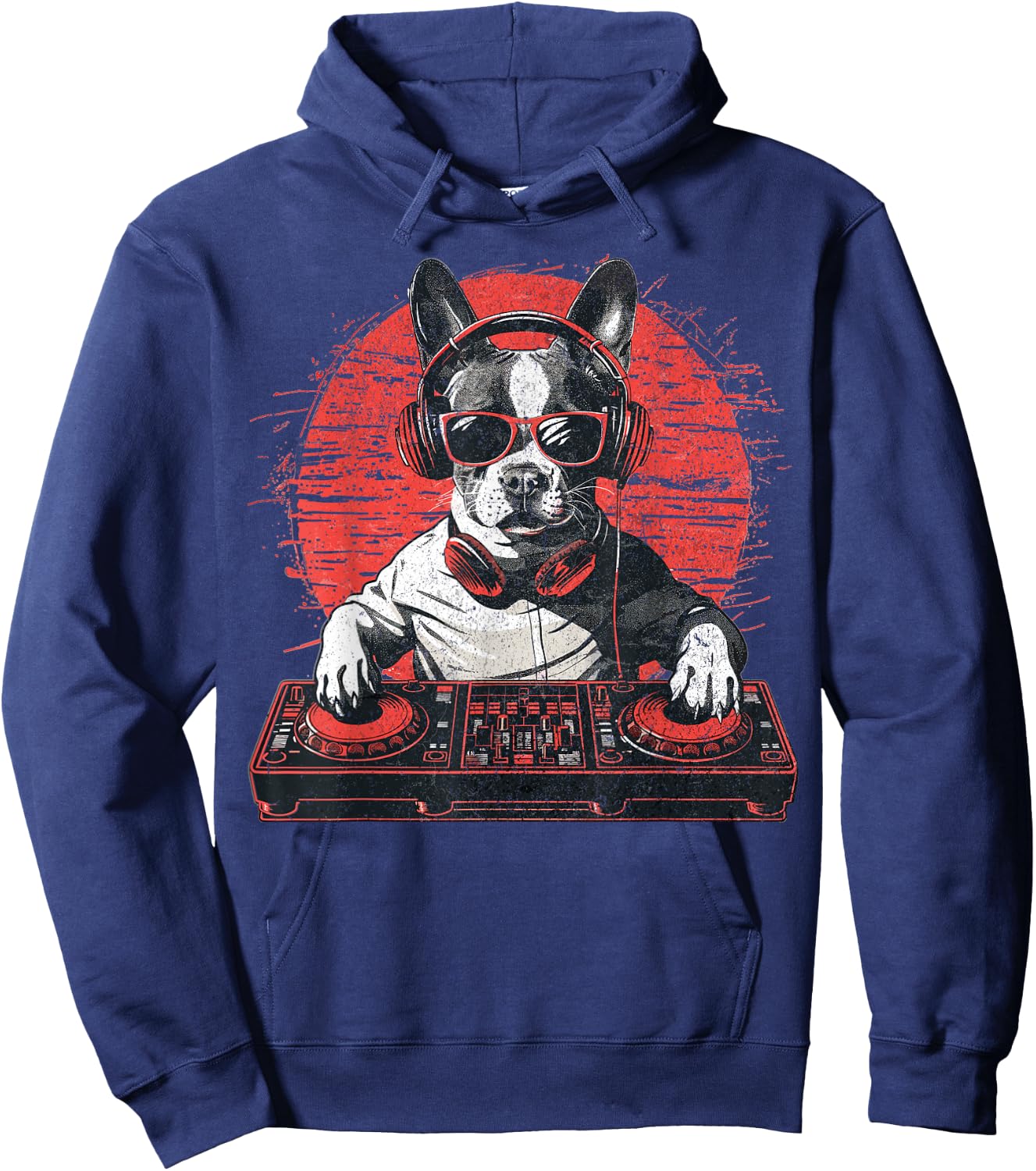 Funny Retro House DJ Boston Terrier Dog Disco Headphone Tech Women Hoodie - Hoodie | Navy