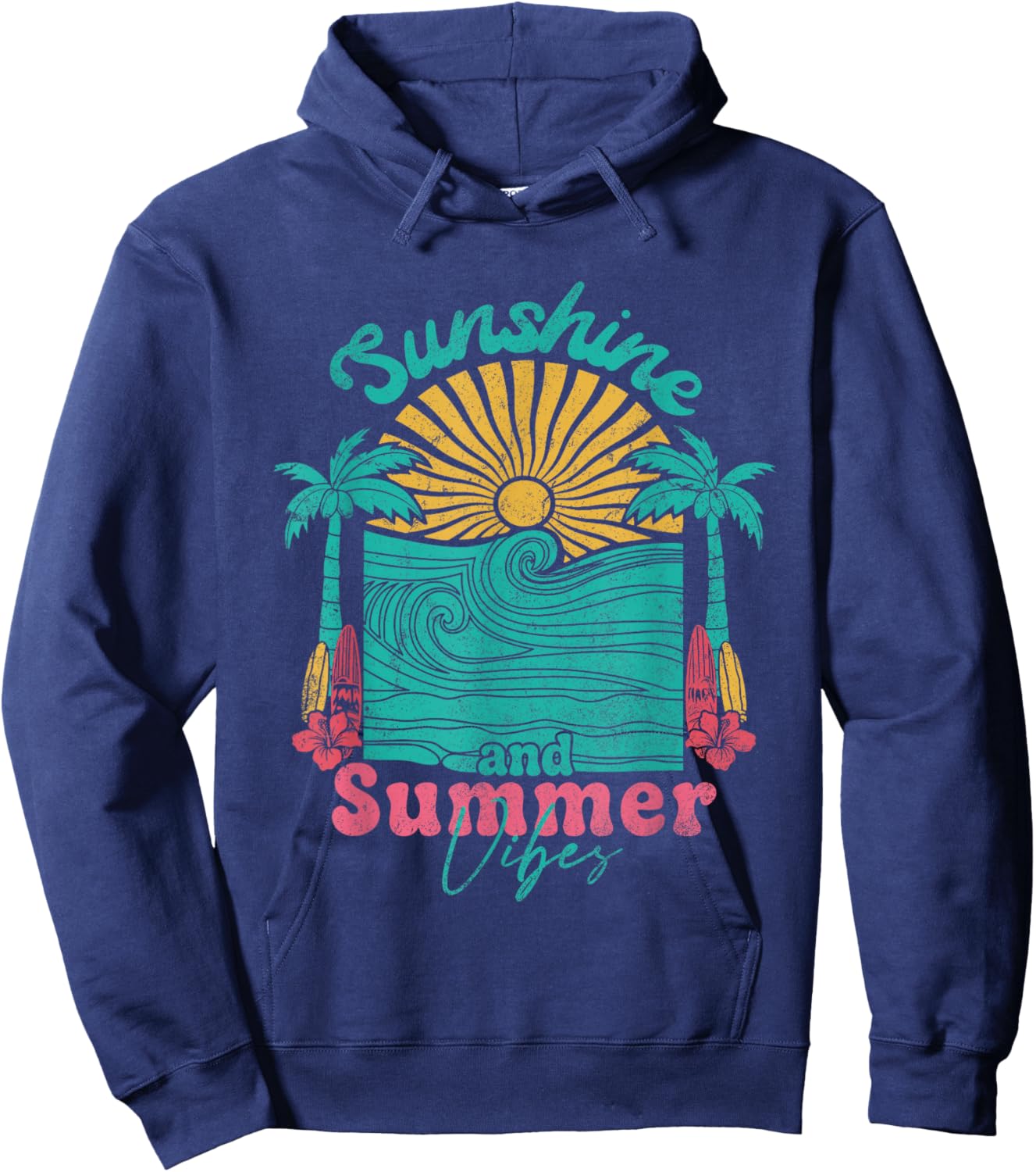 Sunshine and Summer Vibes Retro Beach Vacation Girls Trip Hoodie - Hoodie | Navy