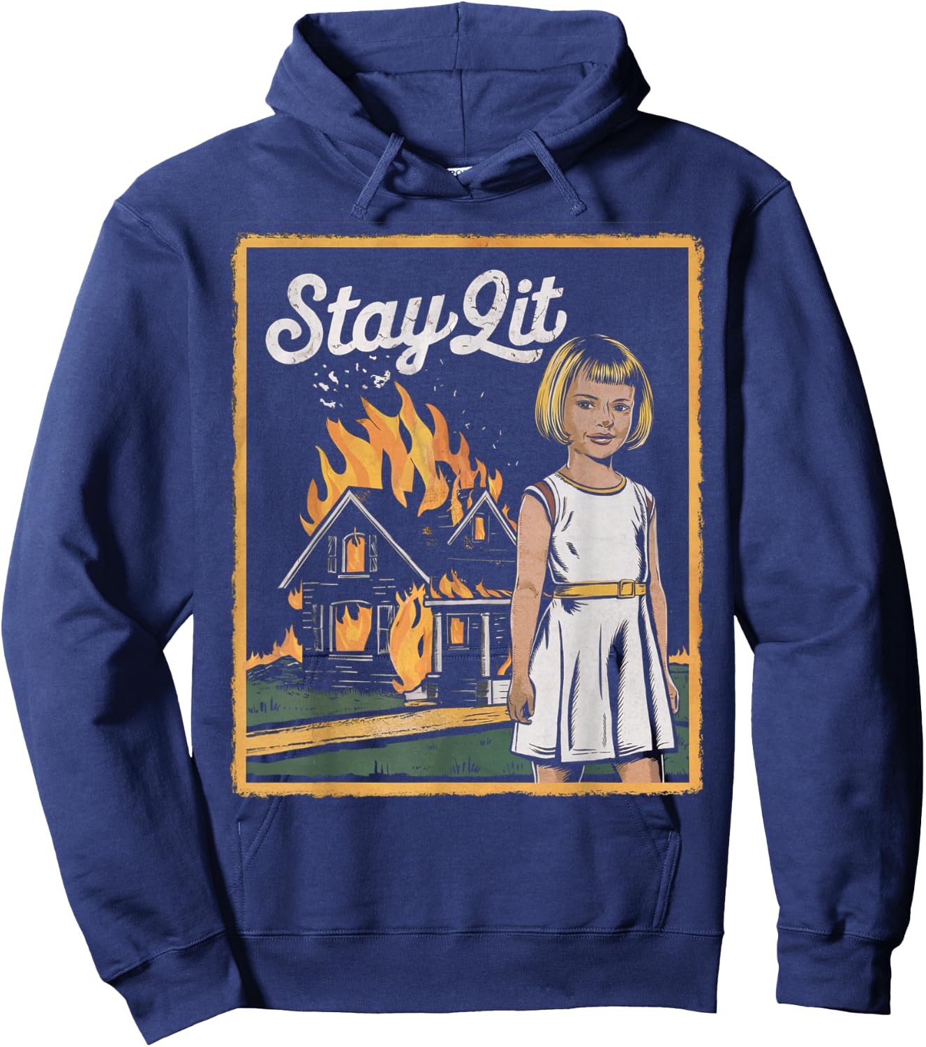 Vintage Horror Movie Lover Retro Halloween Shirt Stay Lit Hoodie - Hoodie | Navy