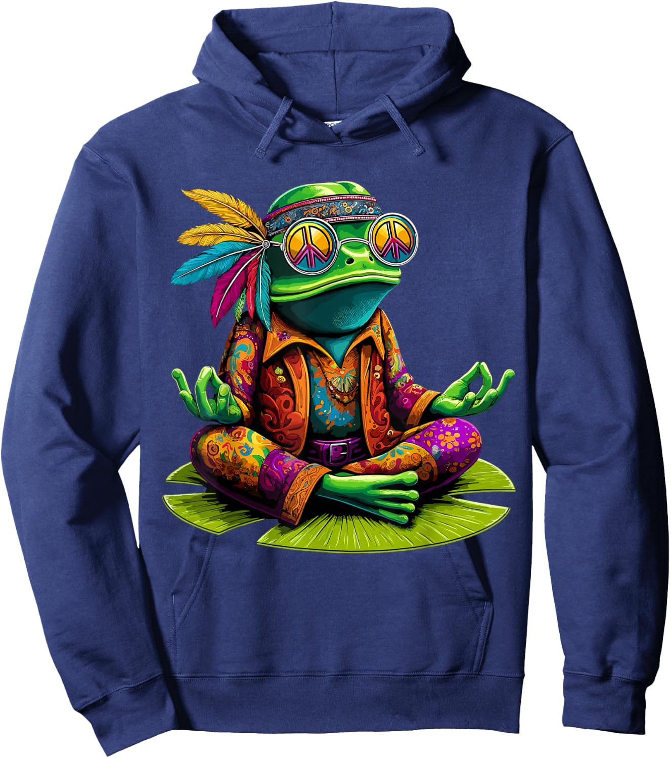 Frog Peace Sign Hippie Frog Hoodie - Hoodie | Navy