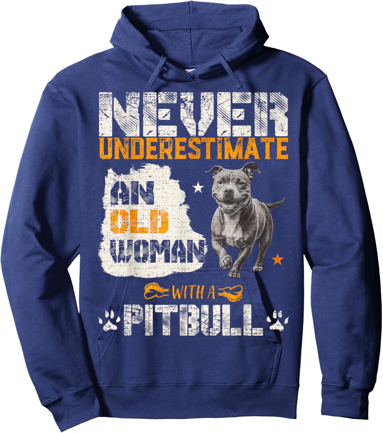 Never Underestimate An Old Woman With A Pitbull, Pittie Love Hoodie - Hoodie | Navy
