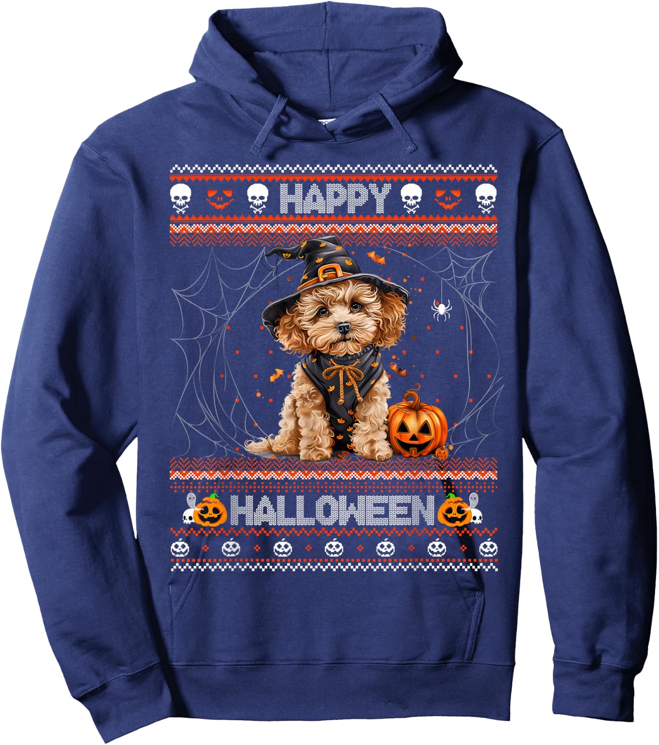 Happy Halloween Ugly Poodle Howl-o-ween Pumpkin Dog lover Hoodie - Hoodie | Navy
