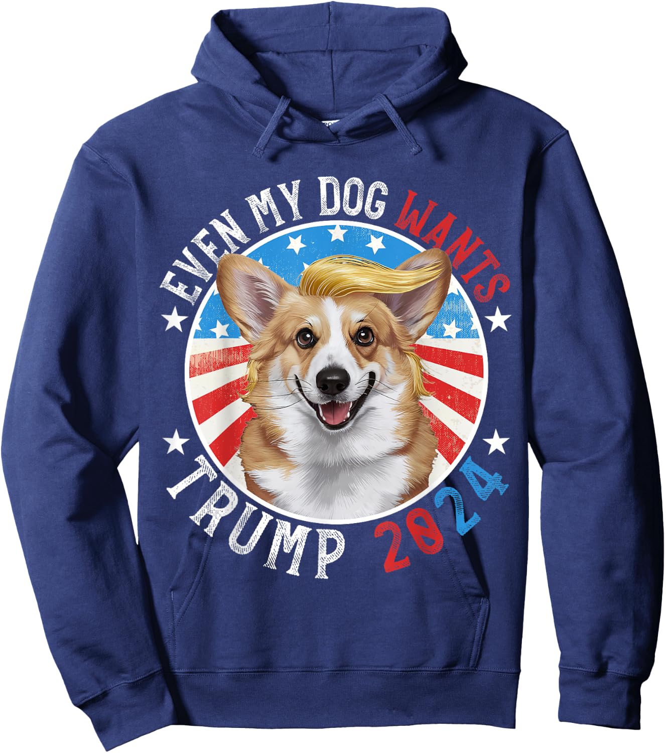 Even My Dog Wants Trump 2024 Corgi Dog Funny Men Women Hoodie - Hoodie | Navy