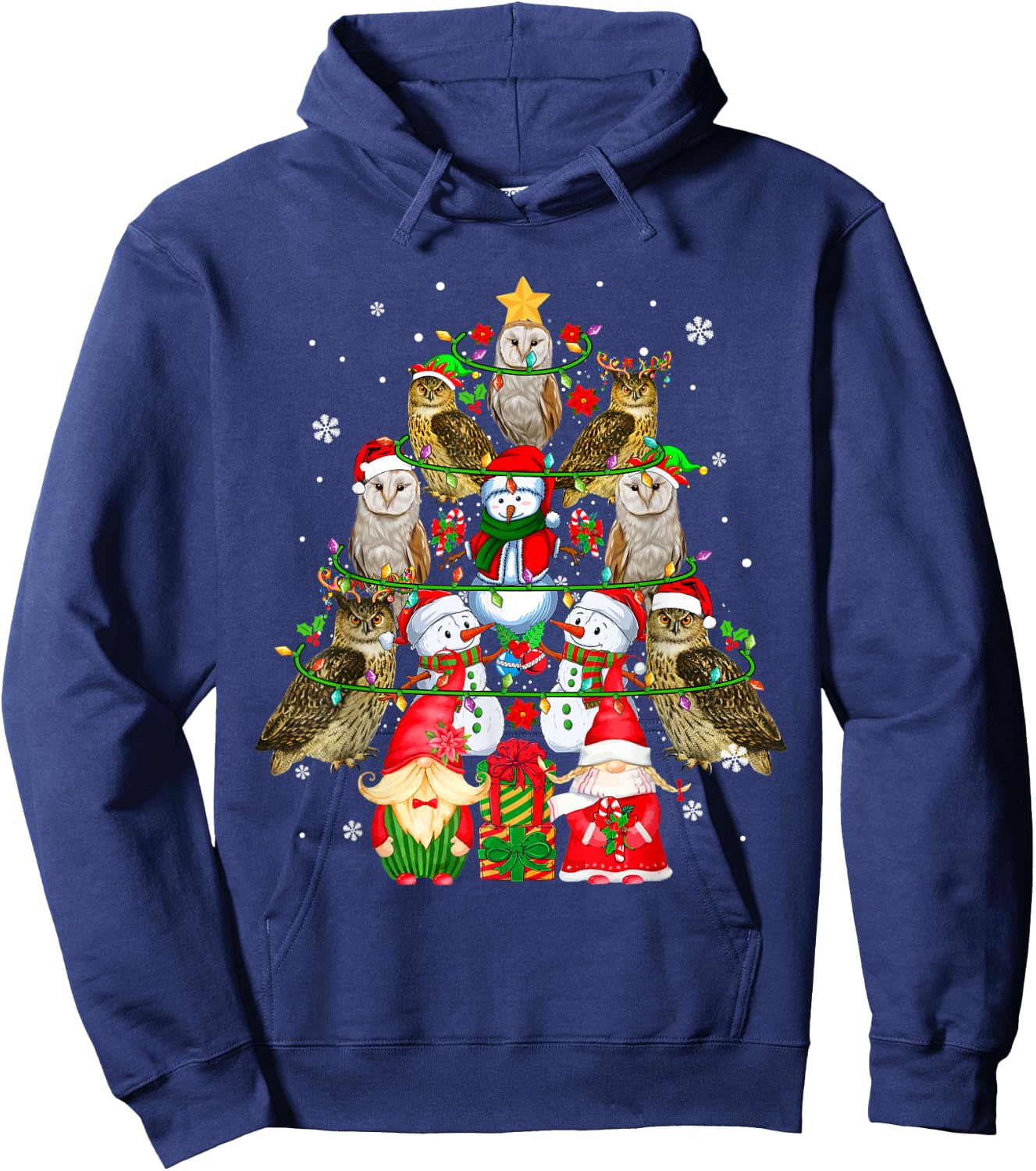 Group Santa Owls With Snowmen Gnomes As Xmas Tree Lover Hoodie - Hoodie | Navy