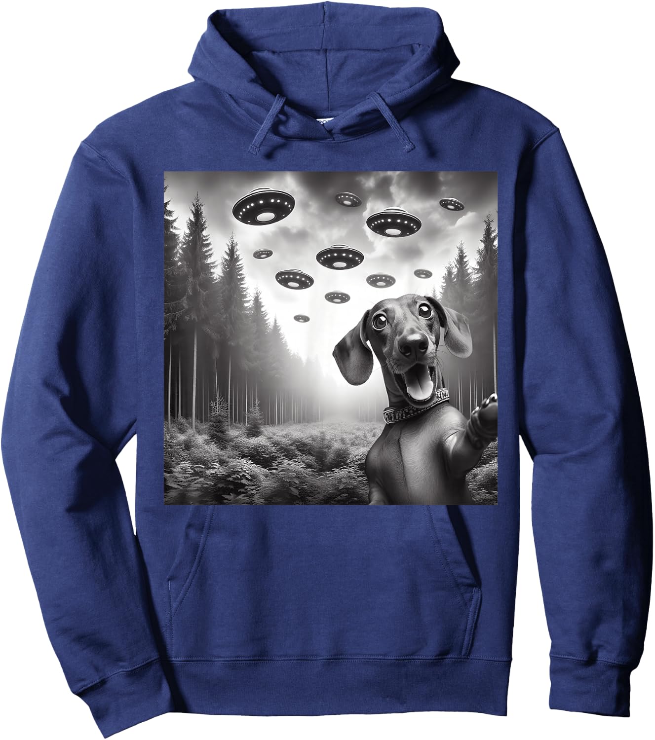 Funny Dachshund Dog Selfie With UFO Alien UFO Themed Stuff Hoodie - Hoodie | Navy